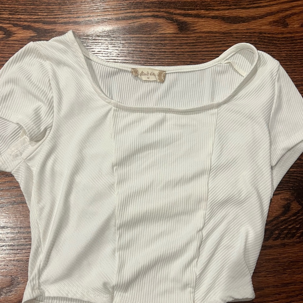 Altar'd State Cream Ribbed Fitted Bodysuit